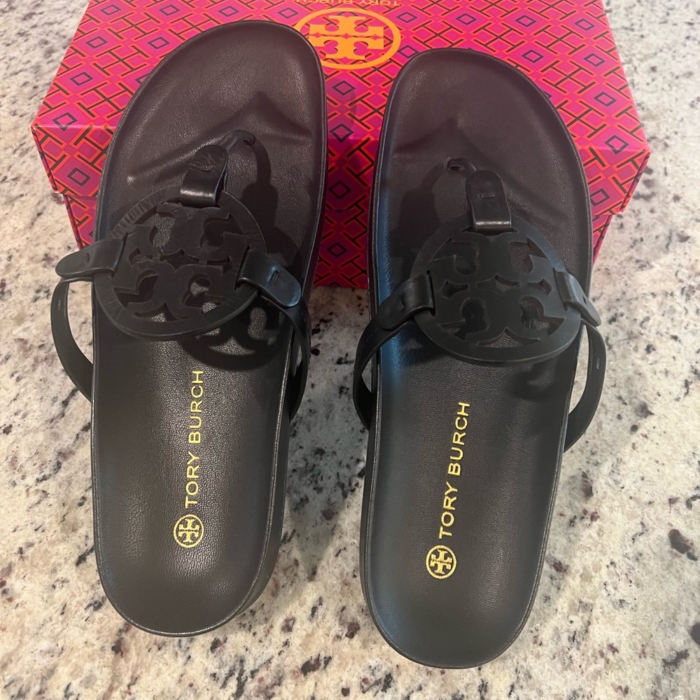 Brand new in box Tory Burch size 10 black Miller Cloud sandals.